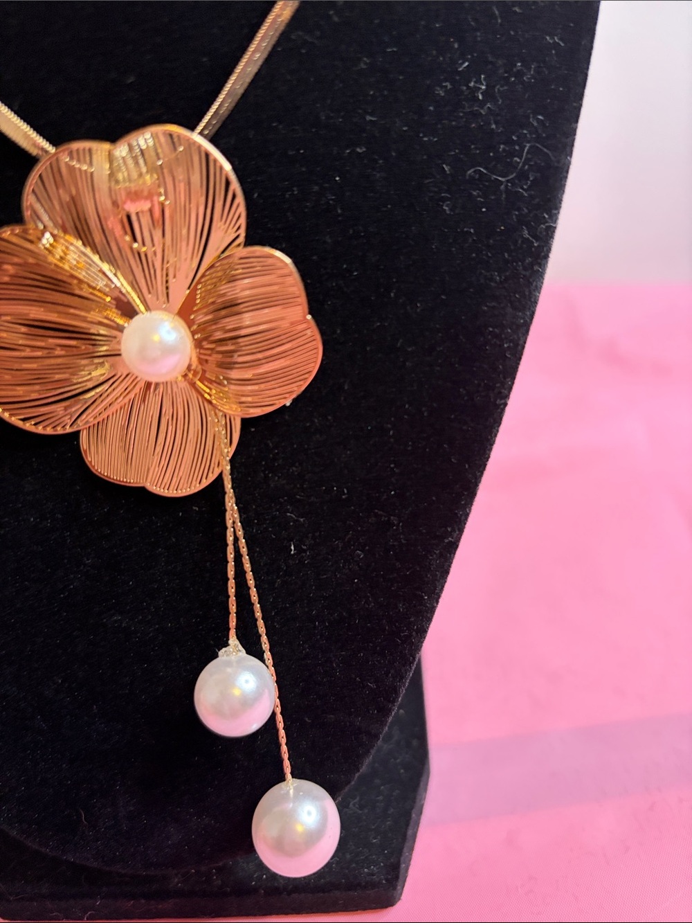 Carol Gold Floral Pearl Drop Necklace and Earrings Set - Gold - Picture 2 of 4